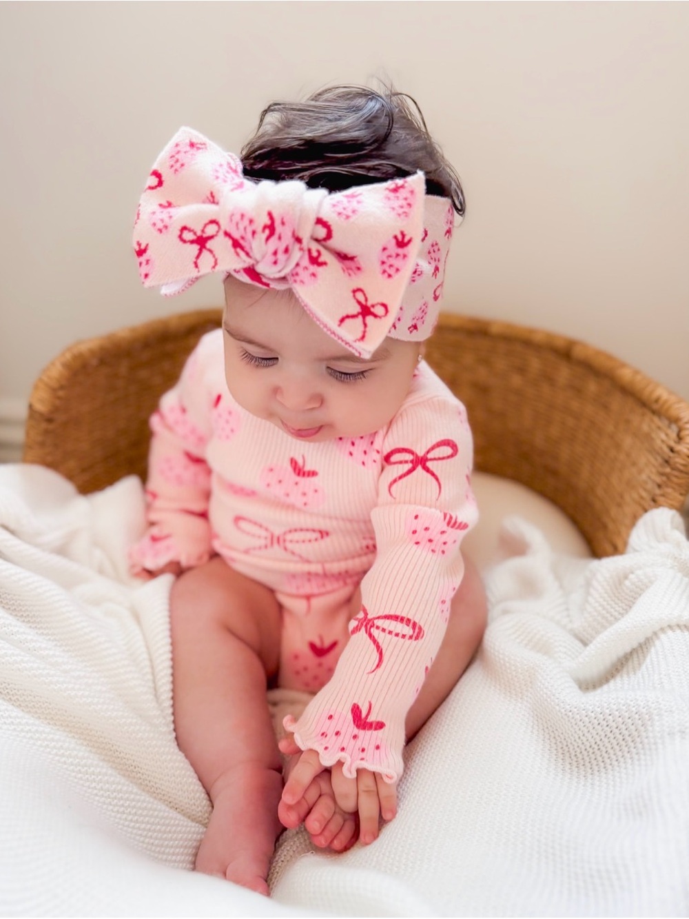 Indigo Dreams Pink Bow-Print Baby Headwrap & Matching Set